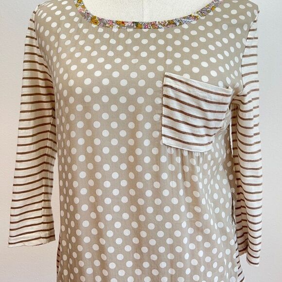 Anthropologie Postmark Top - Small - White/Tan Polka Dots Stripes and Floral - Picture 2 of 13